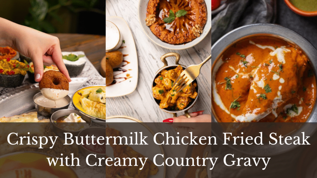 A collage of three images showcasing mouth-watering plates of crispy buttermilk chicken